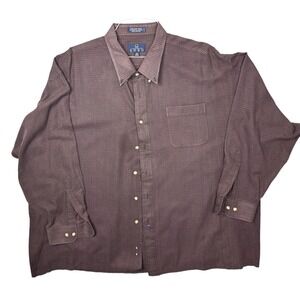 Enro Mens 3X Big English Twill Button Down Shirt Burgundy Black Micro Check